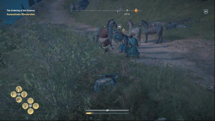 Eavesdrop the conversation to learn about another cultist - Dimokrates - AC Odyssey Legacy of the first blade: Two Knives Against the Dark - Episode 3 - Bloodline - Assassins Creed Odyssey Guide