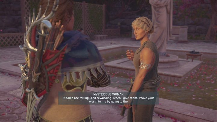 To begin the mission, you need to speak to a mysterious woman - Divine Intervention - Side Quests in Assassins Creed Odyssey - Free DLC Side Quests - Assassins Creed Odyssey Guide