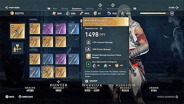 The ideal weapon for an assassin is the dagger - AC Odyssey: ive assassin build - Best builds - Assassins Creed Odyssey Guide