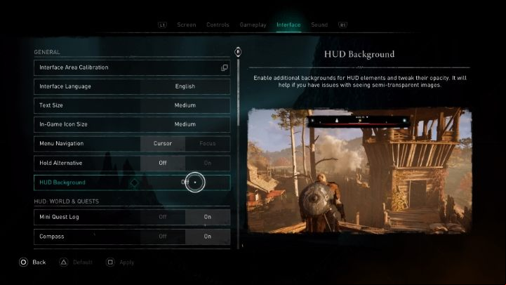 In the first section of the interface options, you can change the size of the text and icons, as well as enable alternative HUD mode - it adds a black background behind the com, which makes it easier to read the icons on the com - Assassins Creed Valhalla: Can you limit HUD? - Appendix - Assassins Creed Valhalla Guide and Walkthrough