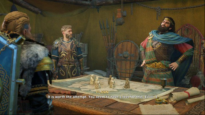 Head to the tent and talk to Barid, and after a while Flann will you - AC Valhalla Wrath of the Druids: Foothold in Connacht - Walkthrough - Assassins Creed Valhalla Guide and Walkthrough