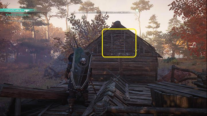 The main door is barricaded, but you can get into the building through the roof - Assassins Creed Valhalla: Road to Hamartia - Eurvicscire - Assassins Creed Valhalla Guide and Walkthrough