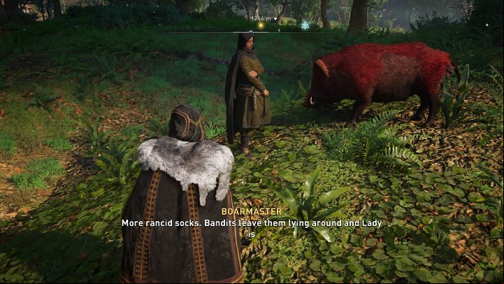 Once Lady Trotters catches the trail, follow her - Assassins Creed Valhalla: The Boar with the Golden Nose - Essexe - Assassins Creed Valhalla Guide and Walkthrough