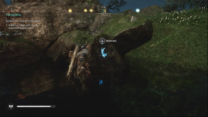 Jump down, walk up to the item and interact with it - Assassins Creed Valhalla: Taking Root - Asgard - Assassins Creed Valhalla Guide and Walkthrough