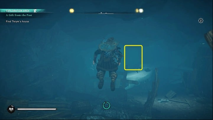 Once you're underwater, swim into the doorway marked in the image above and keep swimming ahead - Assassins Creed Valhalla: A Gift from the Past - Jotunheim - Assassins Creed Valhalla Guide and Walkthrough