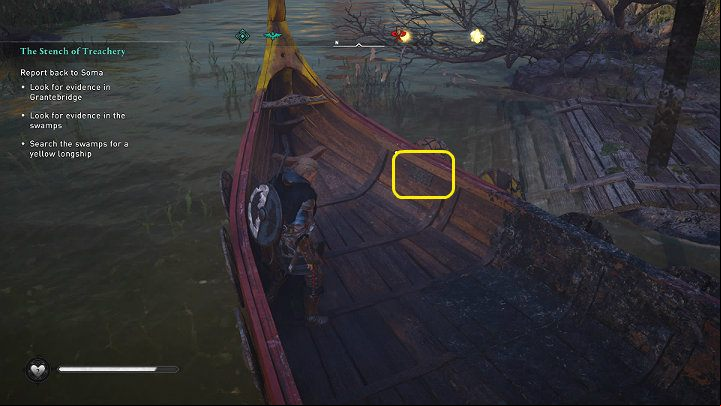 to carefully examine the abandoned ship and read the short note that is inside the vessel - Assassins Creed Valhalla: Where to find yellow longship? - Campaign - Assassins Creed Valhalla Guide and Walkthrough