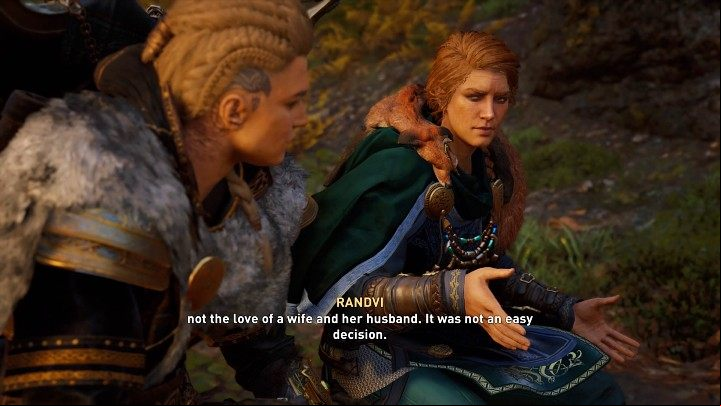 As you sit by the stream, Randvi will reveal that he and Siegfried are breaking up - Assassins Creed Valhalla: The Forge and the Flame - Ravensthorpe - Assassins Creed Valhalla Guide and Walkthrough