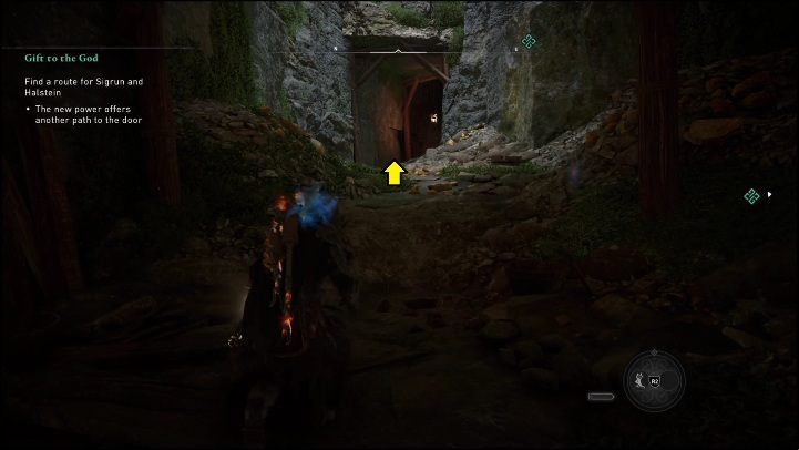 Continue through a narrow pathway and turn right - AC Valhalla: Dawn of Ragnarok: Gift to the God - Walkthrough - Assassins Creed Valhalla Guide and Walkthrough