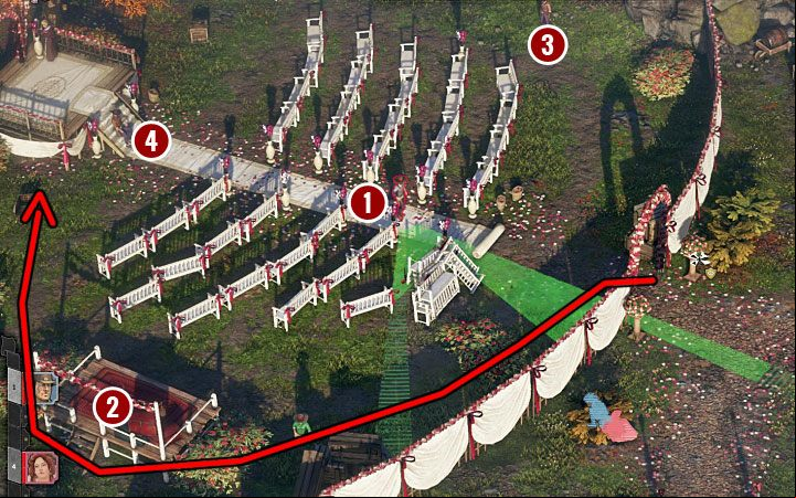 There are five opponents on the wedding field (M4,14), and you should defeat just four of them - Desperados 3: Escape from the estate - mission 4, walkthrough - Mission 4 - Until Death Do Us Part - Desperados 3 Guide