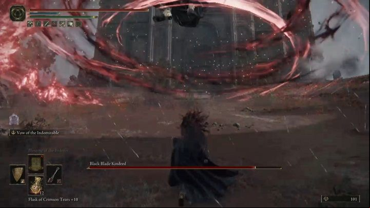 It may also happen that the opponent creates a magic tornado after jumping - Elden Ring: How to beat Black Blade Kindred? - Greyoll Dragonbarrows - Elden Ring Guide