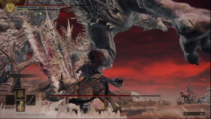 The decomposing Ekzykes will also occasionally lift his leg and then perform a heavy stomp with it - Elden Ring: How to beat Decaying Ekzykes? - Caelid - Elden Ring Guide