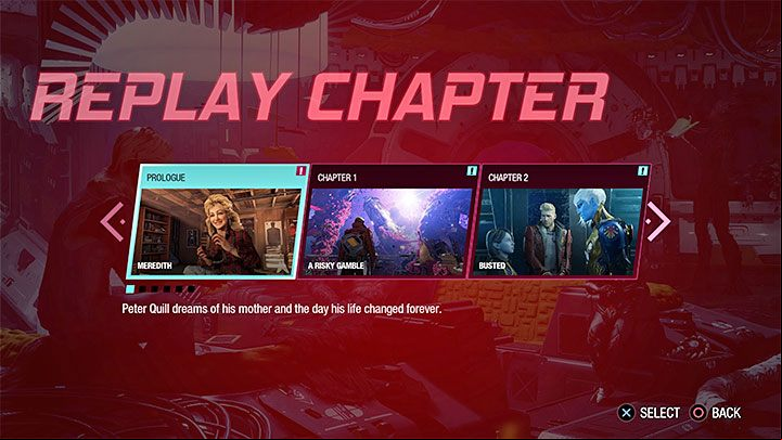 In Guardians of the Galaxy you can repeat already completed mission by selecting them from the main menu - Guardians of the Galaxy: All Missions - list - Walkthrough - Guardians of the Galaxy Guide