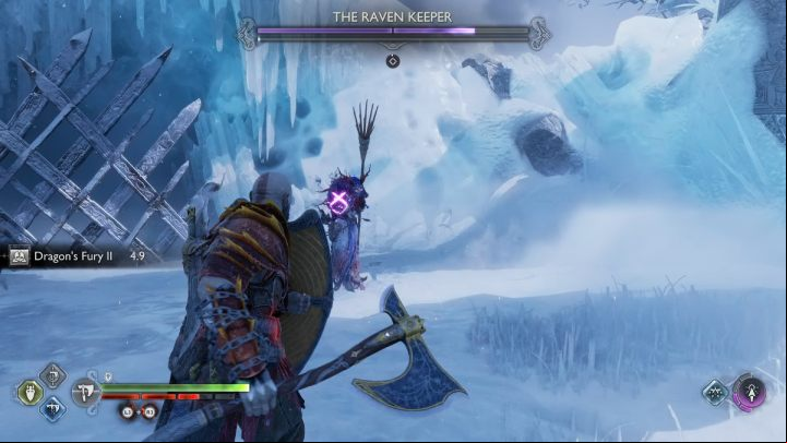 The Raven Keeper can teleport while avoiding your attacks - God of War Ragnarok: The Eyes of Odin - walkthrough - Favors - Niflheim - God of War Ragnarok Guide