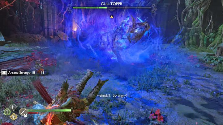 Another red attack involves a bifrost explosion - God of War Ragnarok: How to defeat Gulltoppr and Heimdall? - Bosses - God of War Ragnarok Guide