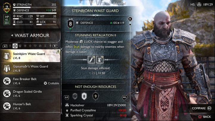 Steinbjorn Armor allows you to recover a small amount of health after receiving significant damage and gives you a stun damage bonus - God of War Ragnarok: Steinbjorn Armor - Labors - Vanaheim - God of War Ragnarok Guide
