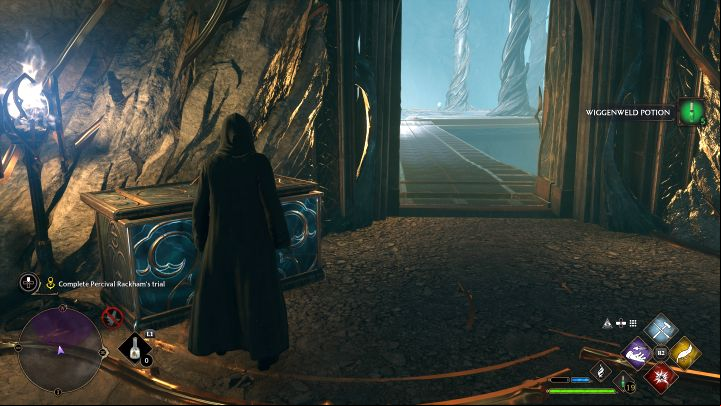 Follow the stairs up to reach a large chest - Hogwarts Legacy: Percival Rackhams Trial - Main quests - Hogwarts Legacy Guide
