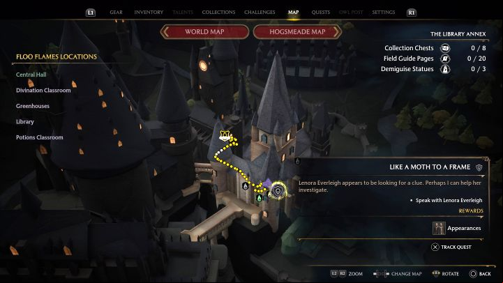 This quest becomes available after completing the Welcome to Hogwarts story quest - Hogwarts Legacy: Like a Moth to a Frame - Hogwarts - Hogwarts Legacy Guide