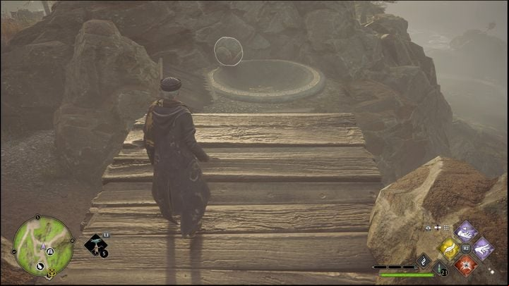 Then position yourself behind the orb and use Depulso twice to push it back and send it flying - Hogwarts Legacy: Poidsear Coast - all Merlin Trials - Merlins Trials - Hogwarts Legacy Guide