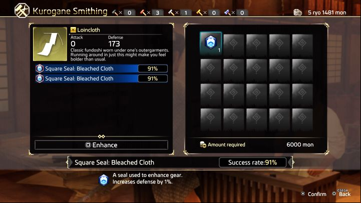 You can upgrade items that have free Seal slots - Like a Dragon Ishin: Crafting at Kurogane Smithing - Basics - Like a Dragon Ishin Guide