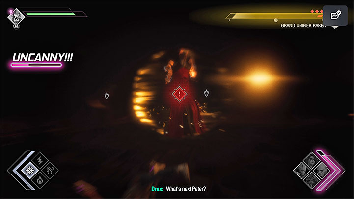 One of the more annoying things about facing Raker is that the arena gets periodically shrouded by darkness - Guardians of the Galaxy: Chapter 15 - walkthrough, solution - Walkthrough - Guardians of the Galaxy Guide