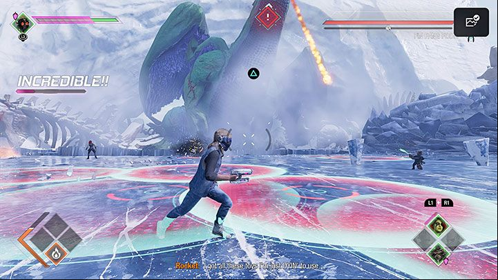 You should note that Drax and Groot will take care of the largest ice block (Picture 1) - Guardians of the Galaxy: Fin Fang Foom - how to defeat? - Bosses - Guardians of the Galaxy Guide