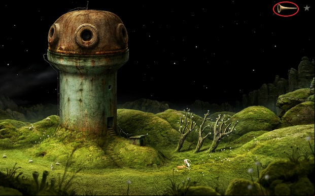 Your basic interaction tool is the trumpet that appears in the upper-right corner of the main screen - Navigation around the world - The basics - Samorost 3 - Game Guide and Walkthrough
