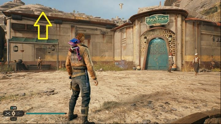 Head towards Doma's building and jump onto its roof - Jedi Survivor: Ramblers Reach Outpost - list of secrets (part 1) - Koboh - Star Wars Jedi Survivor guide