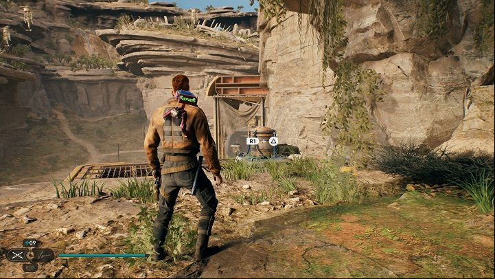 Nearby the aforementioned echo is a chest you can open through Force Lift and Force Slam - Jedi Survivor: Ramblers Reach Outpost - list of secrets (part 1) - Koboh - Star Wars Jedi Survivor guide