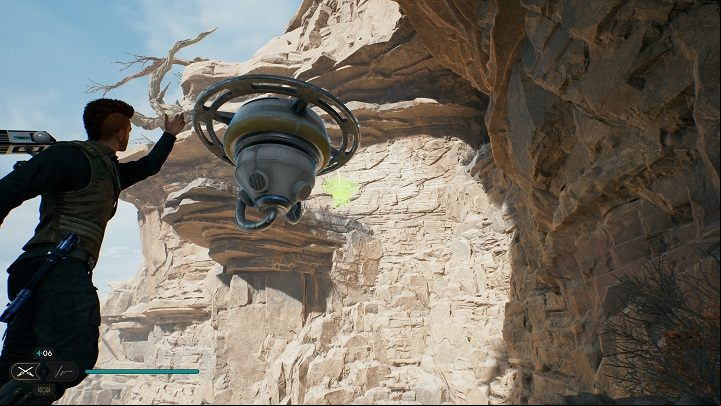 Grab one and retreat by aiming the balloon at the spot indicated in the image above - Jedi Survivor: Summit Ridge - list of secrets - Koboh - Star Wars Jedi Survivor guide