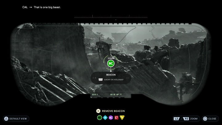 Now you will go through a tutorial on using the BD Visor - follow the instructions on the screen to mark a creature visible in the distance - Star Wars Jedi Survivor: Find Greez - Walkthorugh - Star Wars Jedi Survivor guide