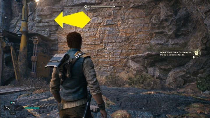Run over the wall, and while landing, try to attack the Bedlam Raider - Star Wars Jedi Survivor: Find Greez - Walkthorugh - Star Wars Jedi Survivor guide