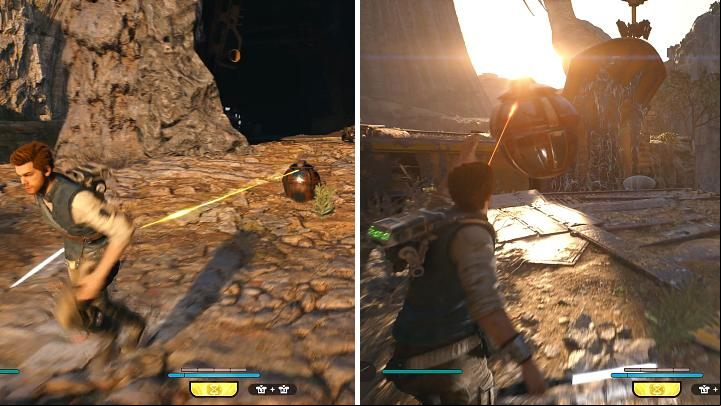 Approach the place where the bombs appear and , keeping the right distance, lead the bomb closer to the sludge tank - Star Wars Jedi Survivor: Find Greez - Walkthorugh - Star Wars Jedi Survivor guide