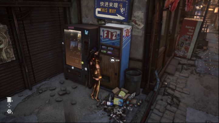 Interact with the vending machine in an alley in the western part of the city, near the stairs leading to the bar with Enya and Su - Stellar Blade: All Cans map - Secrets and Collectibles - Stellar Blade Guide