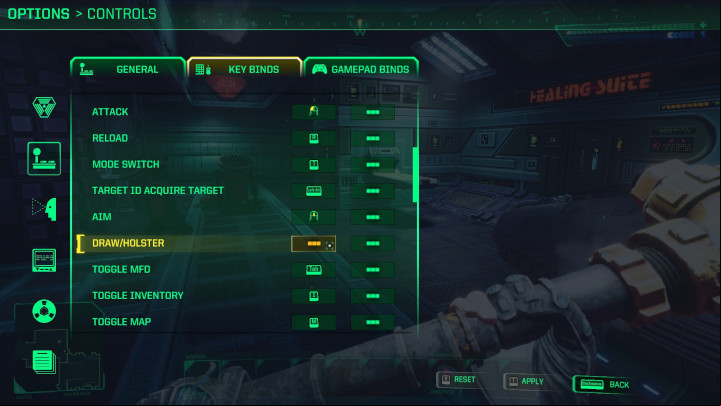 You can assign it by clicking on the green box next to the Draw/Holster option, and then pressing the key you want to assign it to - System Shock Remake: How to holster a weapon? - FAQ - System Shock Remake Guide