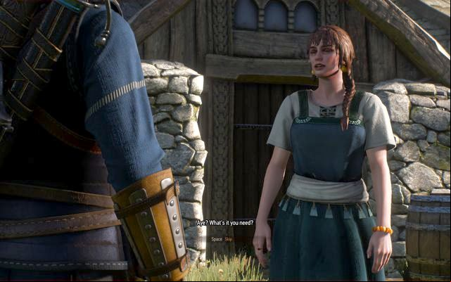 Ask the Skellige villager who stands at the water and is wearing a blue dress about the wrap you found - The Witcher 3 Wild Hunt: Side quests in Kaer Trolde - list, walkthrough - Kaer Trolde - The Witcher 3 Wild Hunt Guide